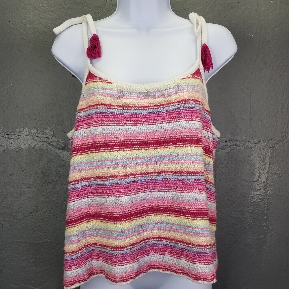 American Eagle AEO Knit Tank XL Ribbed Rainbow Striped Crop Top Green Ivory Pink